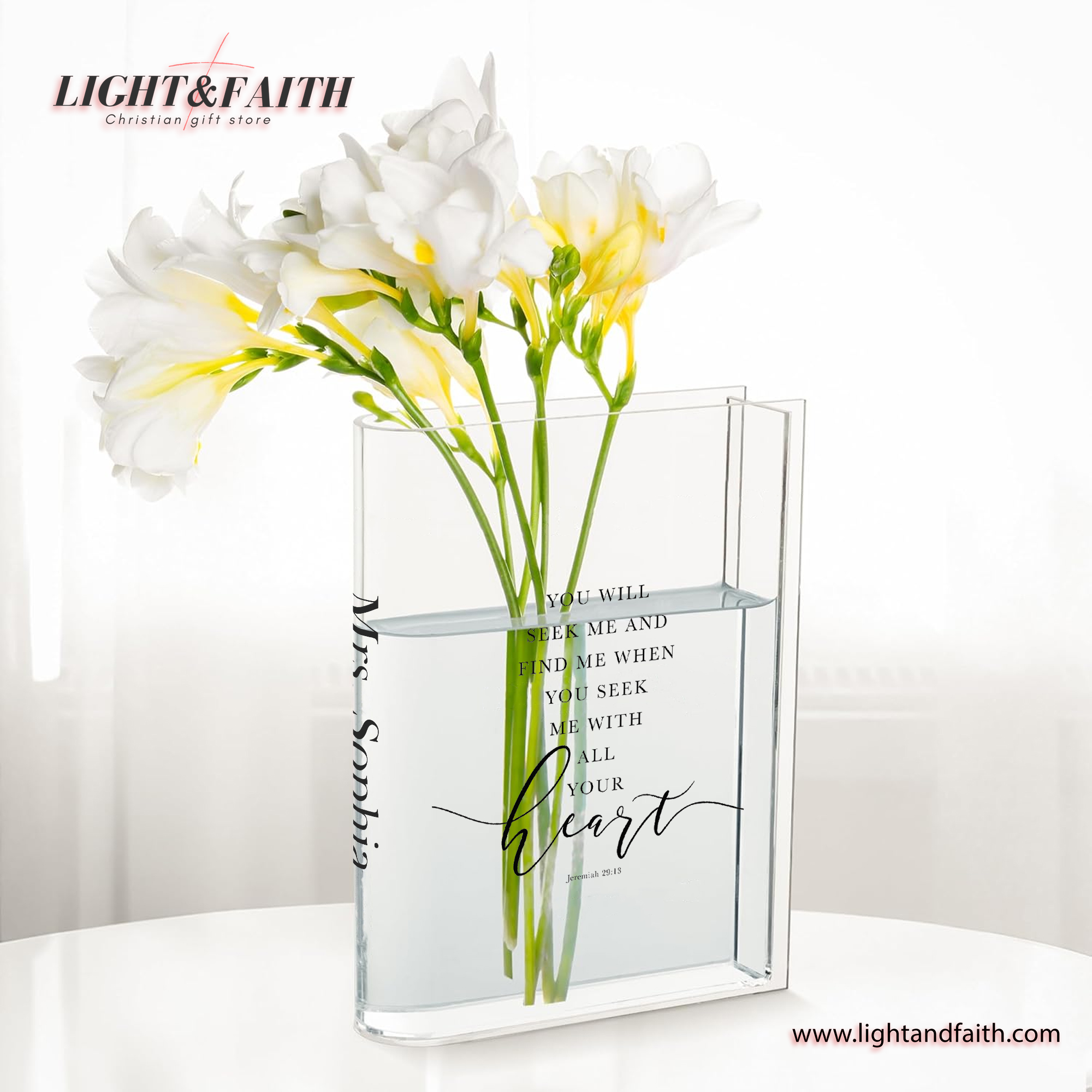 You Will Seek Me And Find Me When You Seek Me With All Your Heart, Jeremiah 29:13, Christian Book Vase, Faith Book Vase, Bible Verse Book Shaped Flower Vase